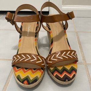 🚨CL By Laundry Womens Wedges Open Toe Straps Multicolor Printed